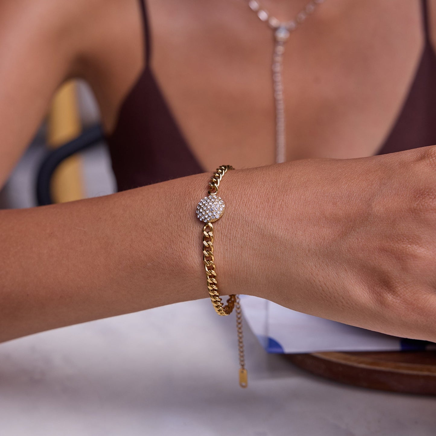 Crystal Ball Chain Bracelet – 18K Gold Plated Stainless Steel