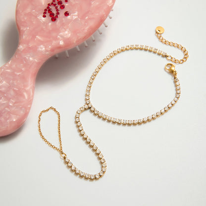 Crystal Chain Hand Bracelet – 18K Gold Stainless Steel Slave Bracelet