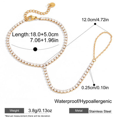 Crystal Chain Hand Bracelet – 18K Gold Stainless Steel Slave Bracelet