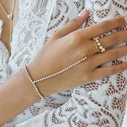 Crystal Chain Hand Bracelet – 18K Gold Stainless Steel Slave Bracelet