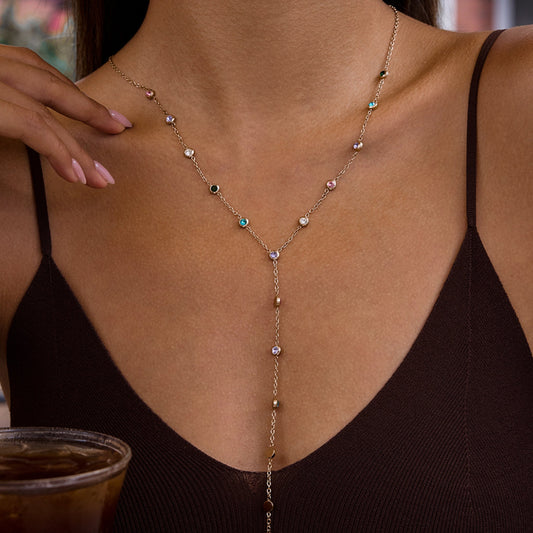 Crystal Drops Y-Necklace – 18K Gold Stainless Steel