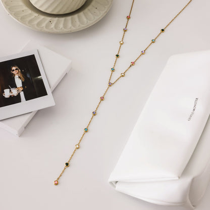 Crystal Drops Y-Necklace – 18K Gold Stainless Steel