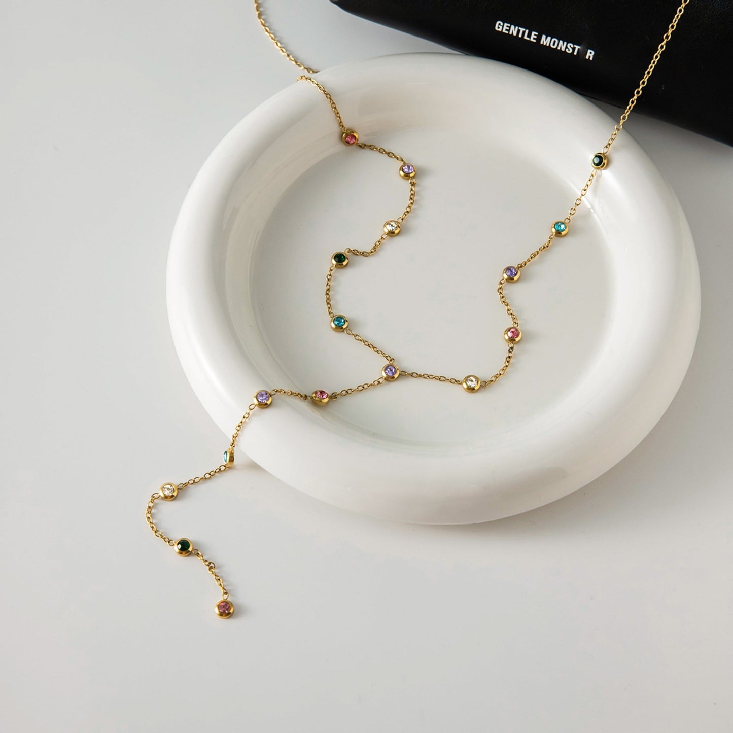 Crystal Drops Y-Necklace – 18K Gold Stainless Steel