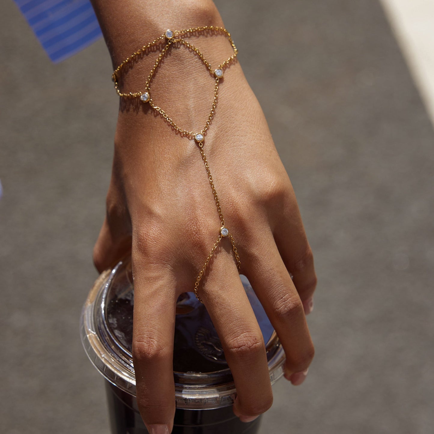 Crystal Layered 18K Gold Plated Hand Bracelet