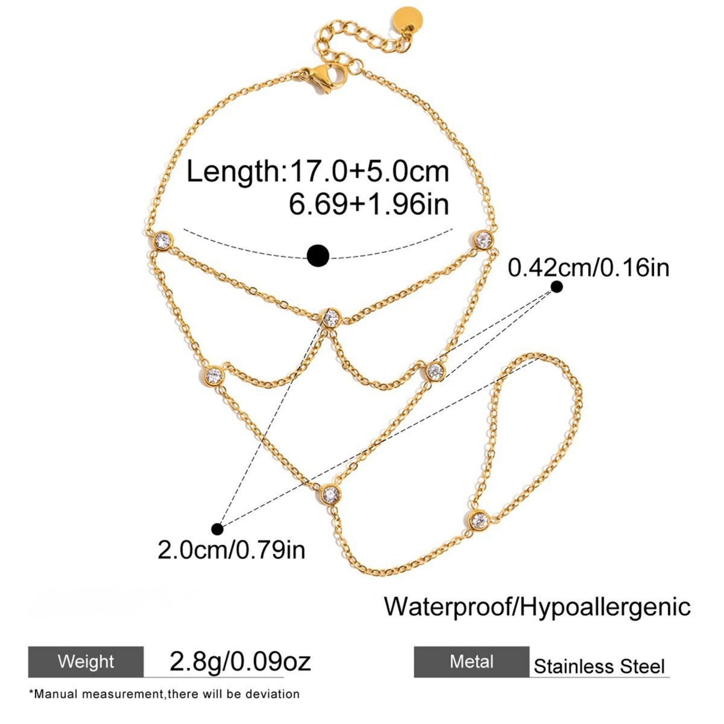 Crystal Layered 18K Gold Plated Hand Bracelet