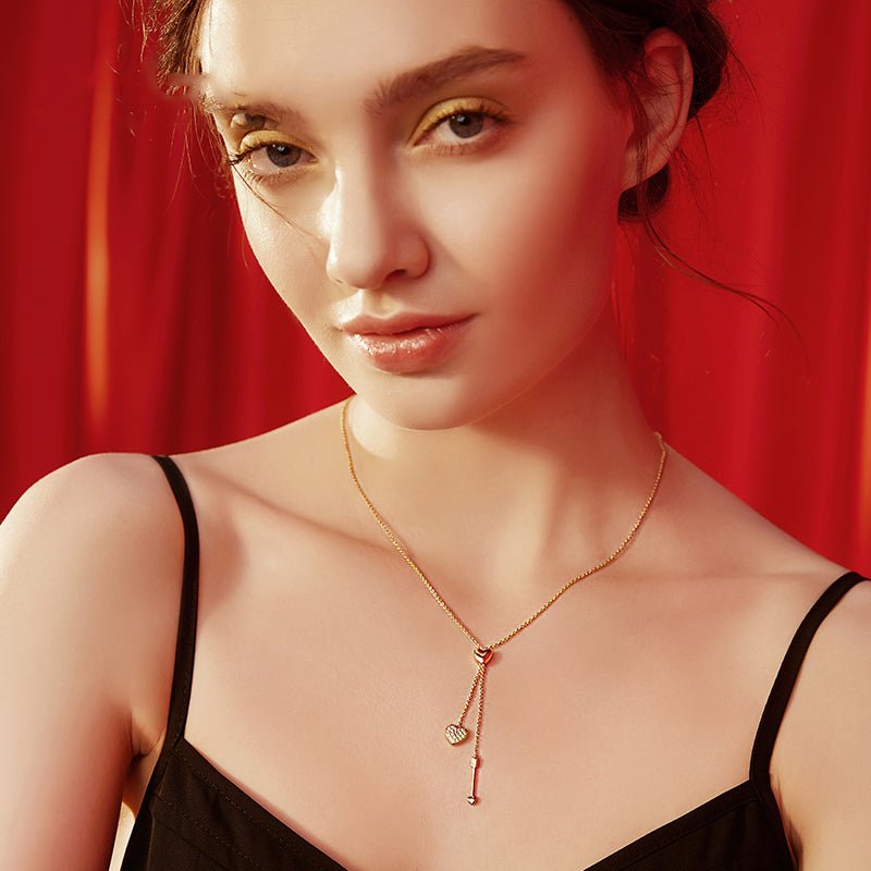 Cupid’s Embrace Necklace displayed on a model, perfect for special occasions.