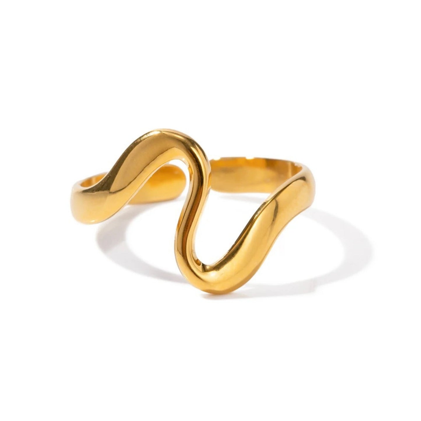 Curved Arc Stacking Ring with a minimalist curved design and 18K gold plating.