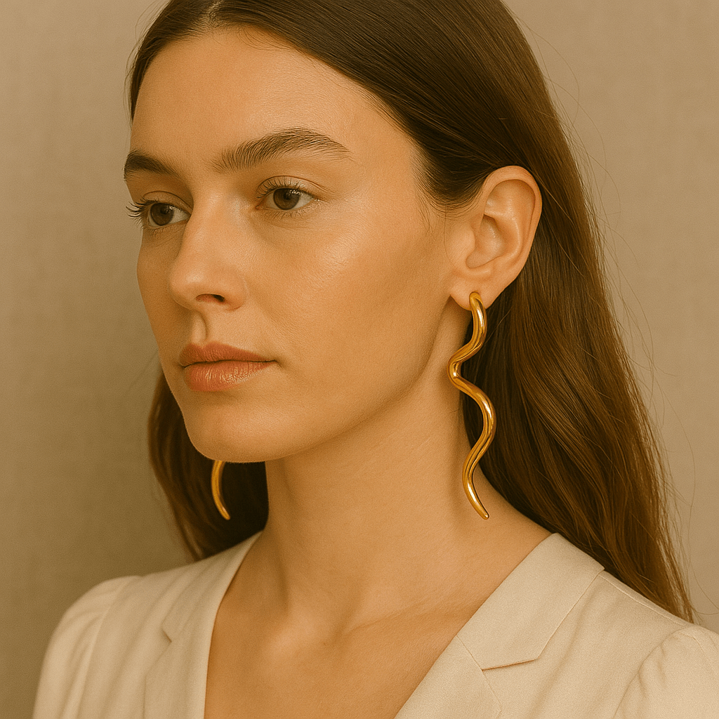 Curved Minimalist Gold Drop 18K Gold Plated Earrings
