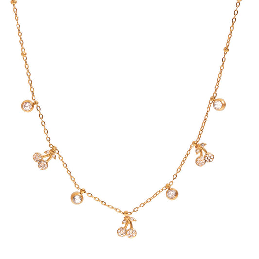 Dainty Cherry Charm Necklace – Gold Plated Stainless Steel