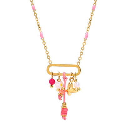 Dainty Pink Charm 18K Gold Plated Necklace