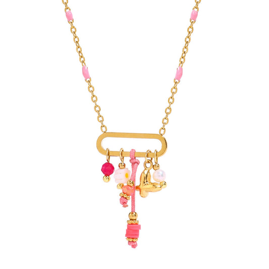 Dainty Pink Charm 18K Gold Plated Necklace