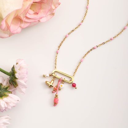 Dainty Pink Charm 18K Gold Plated Necklace