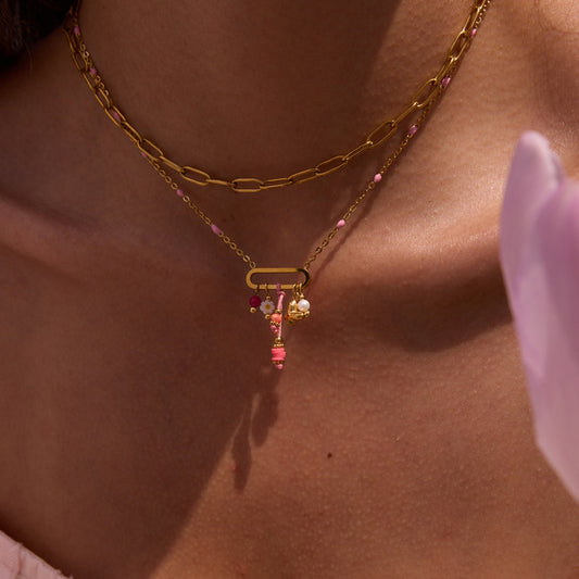 Dainty Pink Charm 18K Gold Plated Necklace