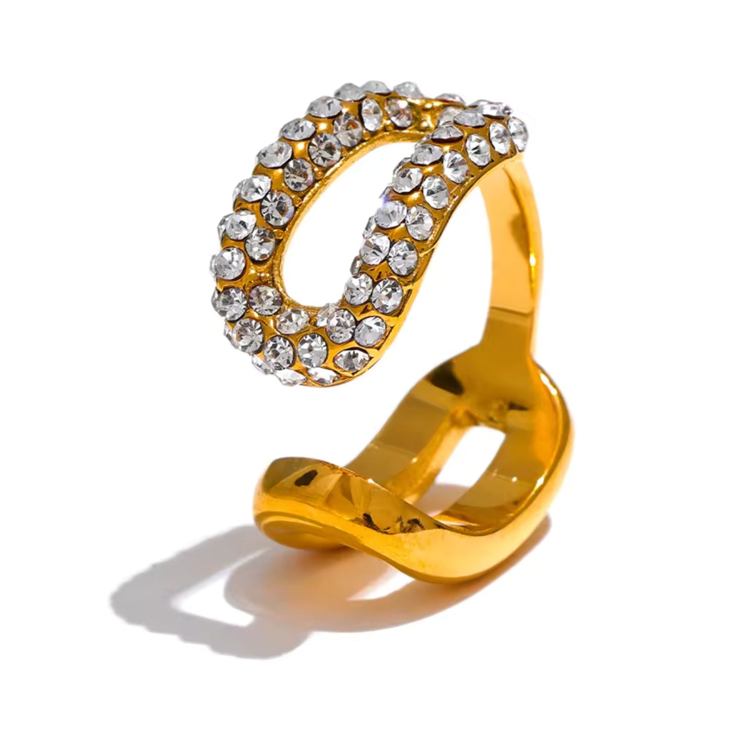 Dazzling Twist White Crystal Ring featuring gold-plated ring with clear crystals.