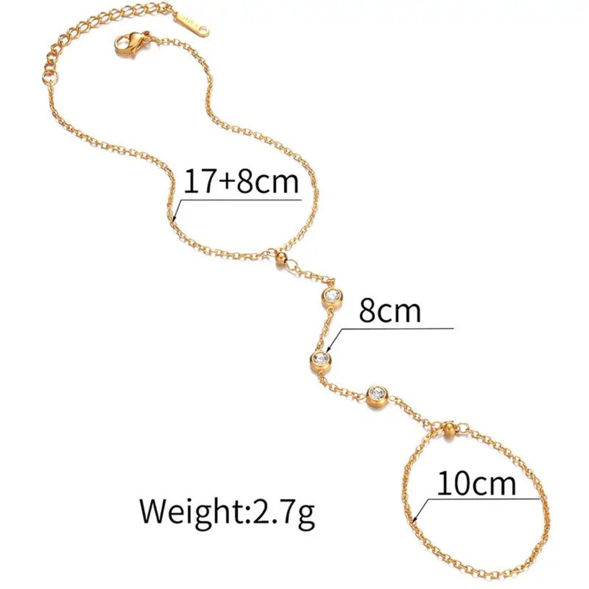 Delicate Crystal Hand Chain Bracelet displayed flat with detailed chain and crystal elements.
