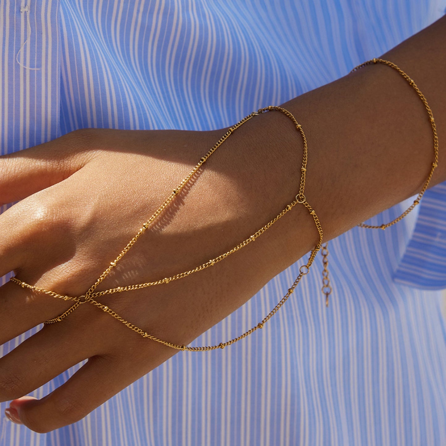 Double Layer 18K Gold Plated Chain Hand Bracelet