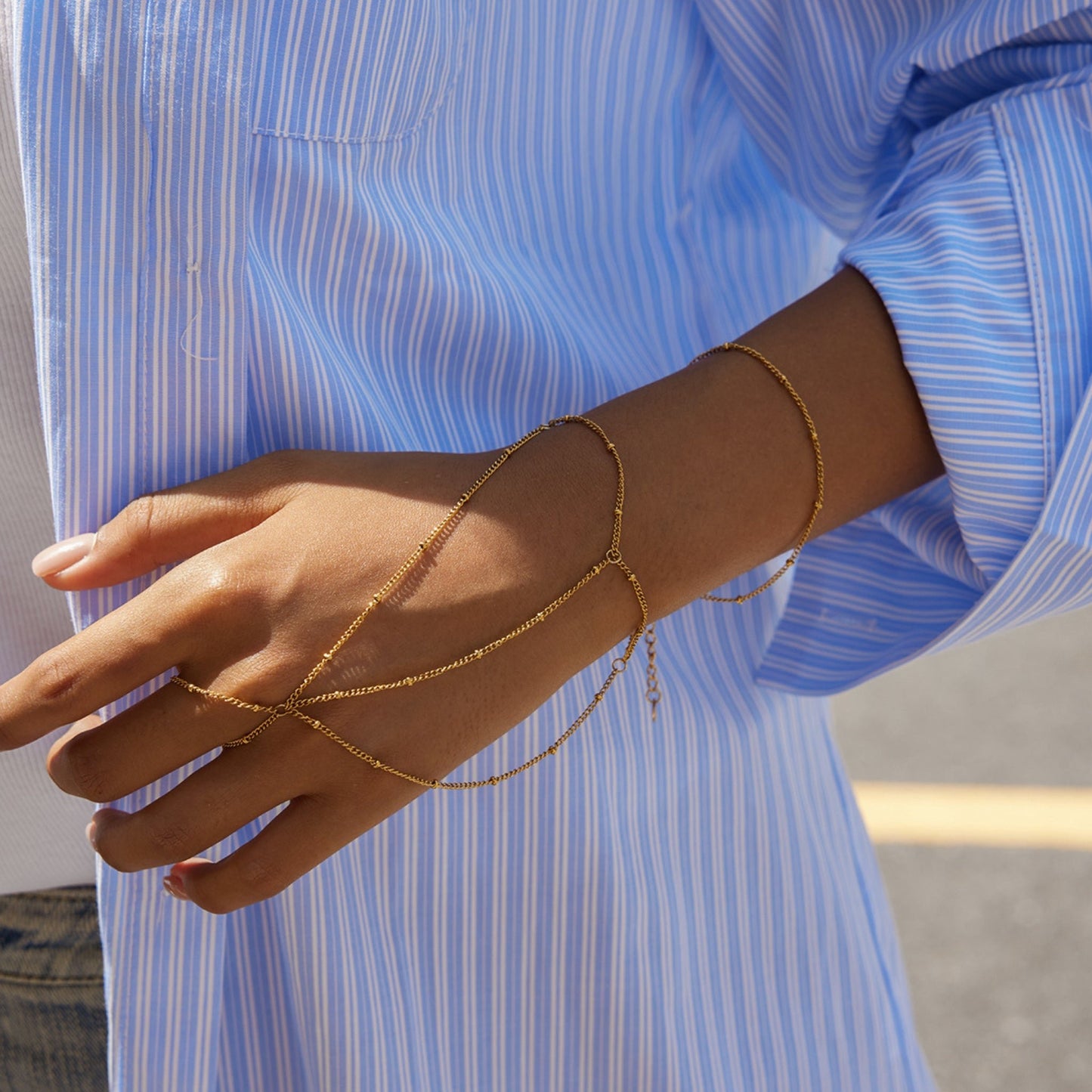 Double Layer 18K Gold Plated Chain Hand Bracelet