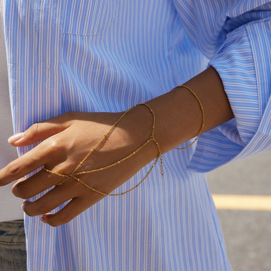 Double Layer 18K Gold Plated Chain Hand Bracelet