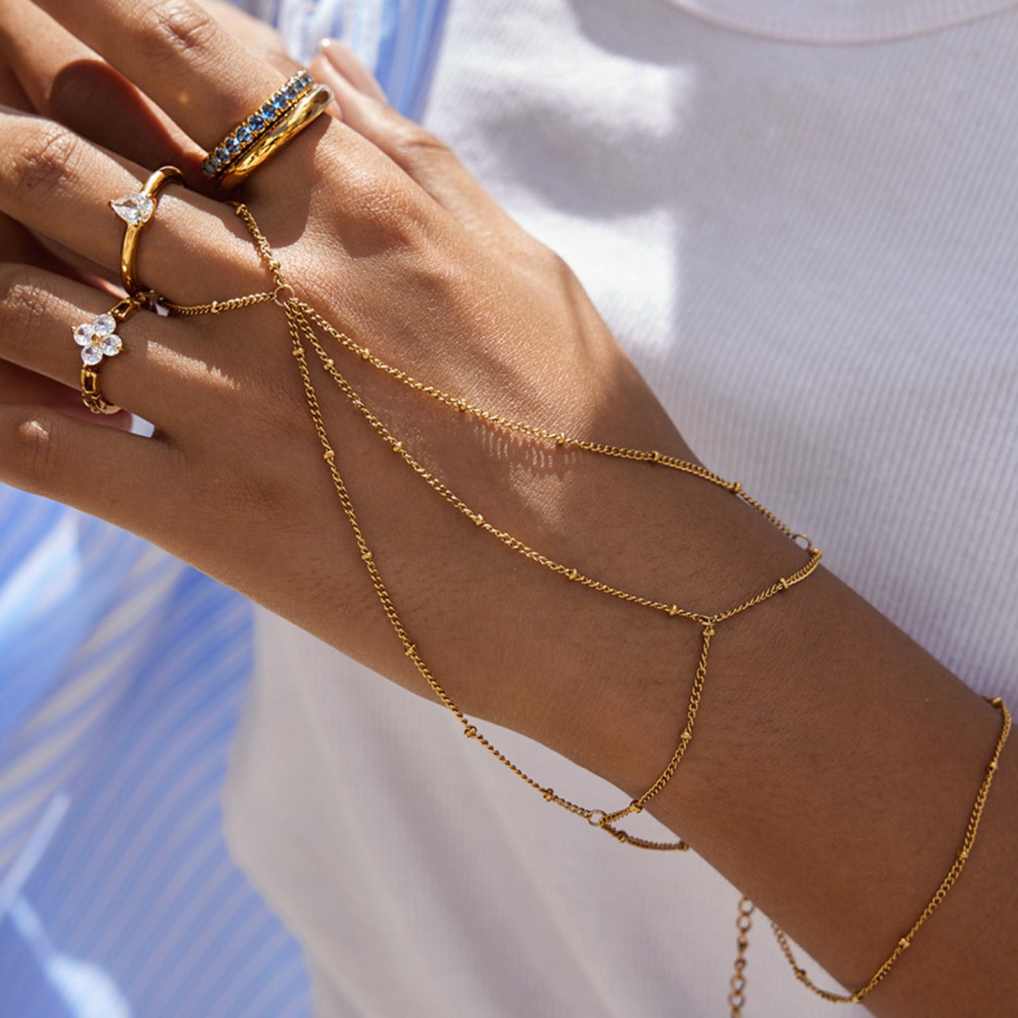 Double Layer 18K Gold Plated Chain Hand Bracelet