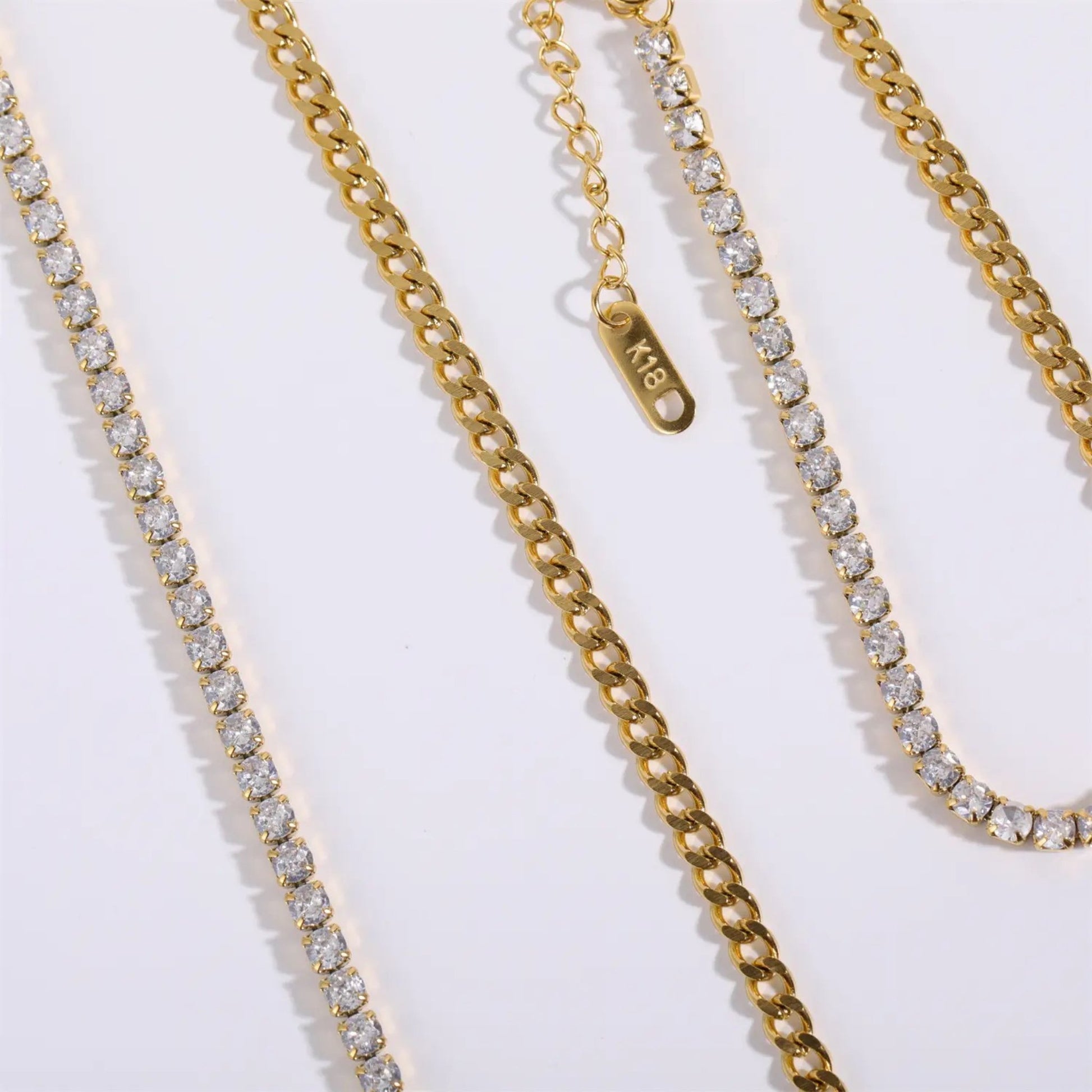 Close-up of the Dual Elegance Necklace showcasing the combination of Cuban chain and sparkling tennis chain design.