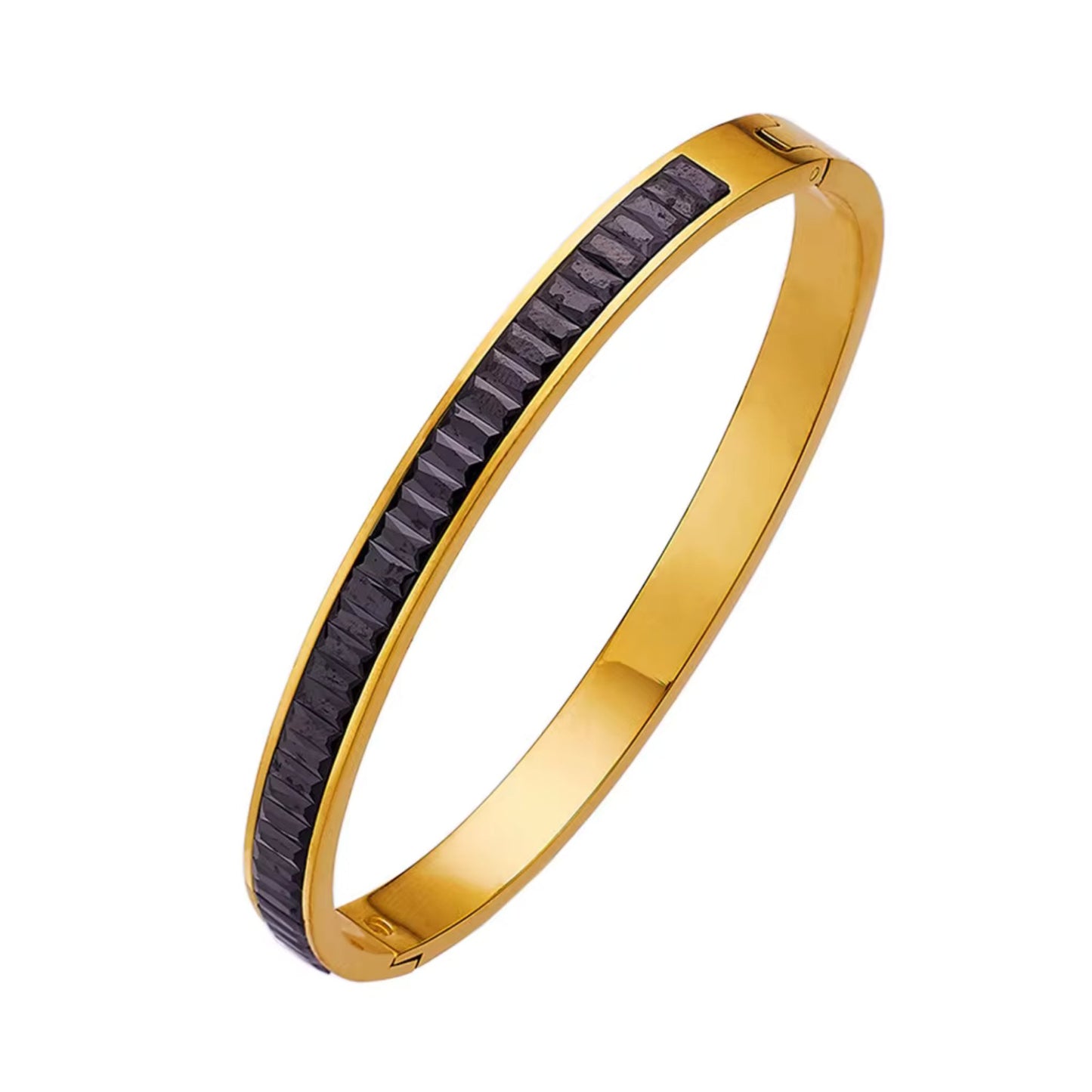 Balck CZ Bangle Bracelet in 18K Gold Plating displayed against a white background