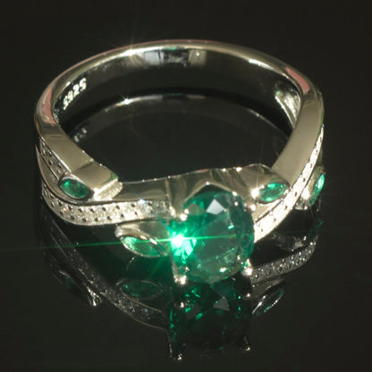 Green CZ Sterling Silver Platinum Ring with beautiful shining sparkling