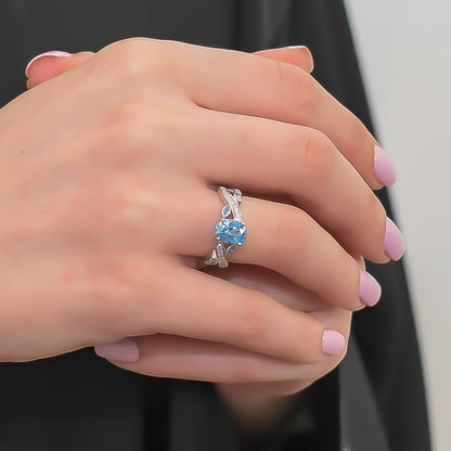 Model wearing a Baby Blue CZ Platinum-Plated Ring, perfect for an elegant occasion.