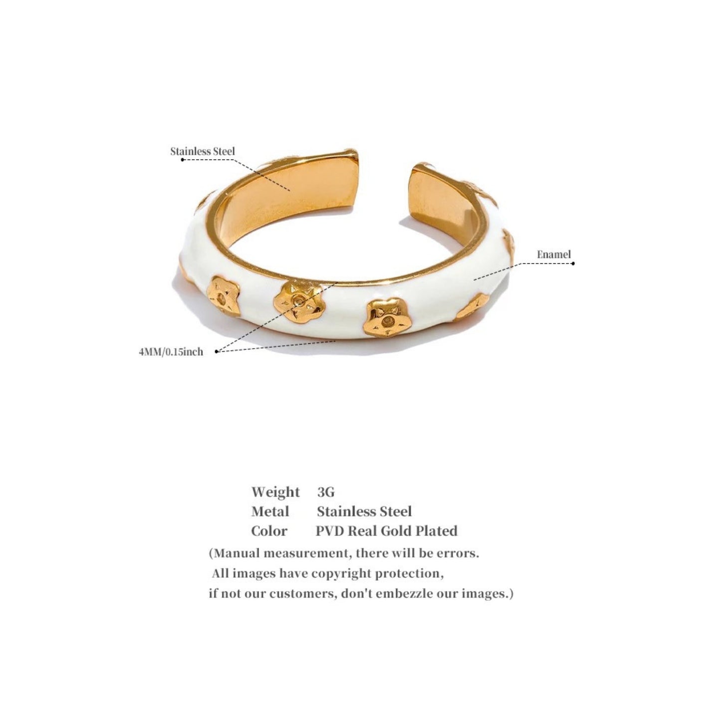 Detail shot of the high-quality stainless steel band with 18K PVD gold plating and water-resistant enamel finish.