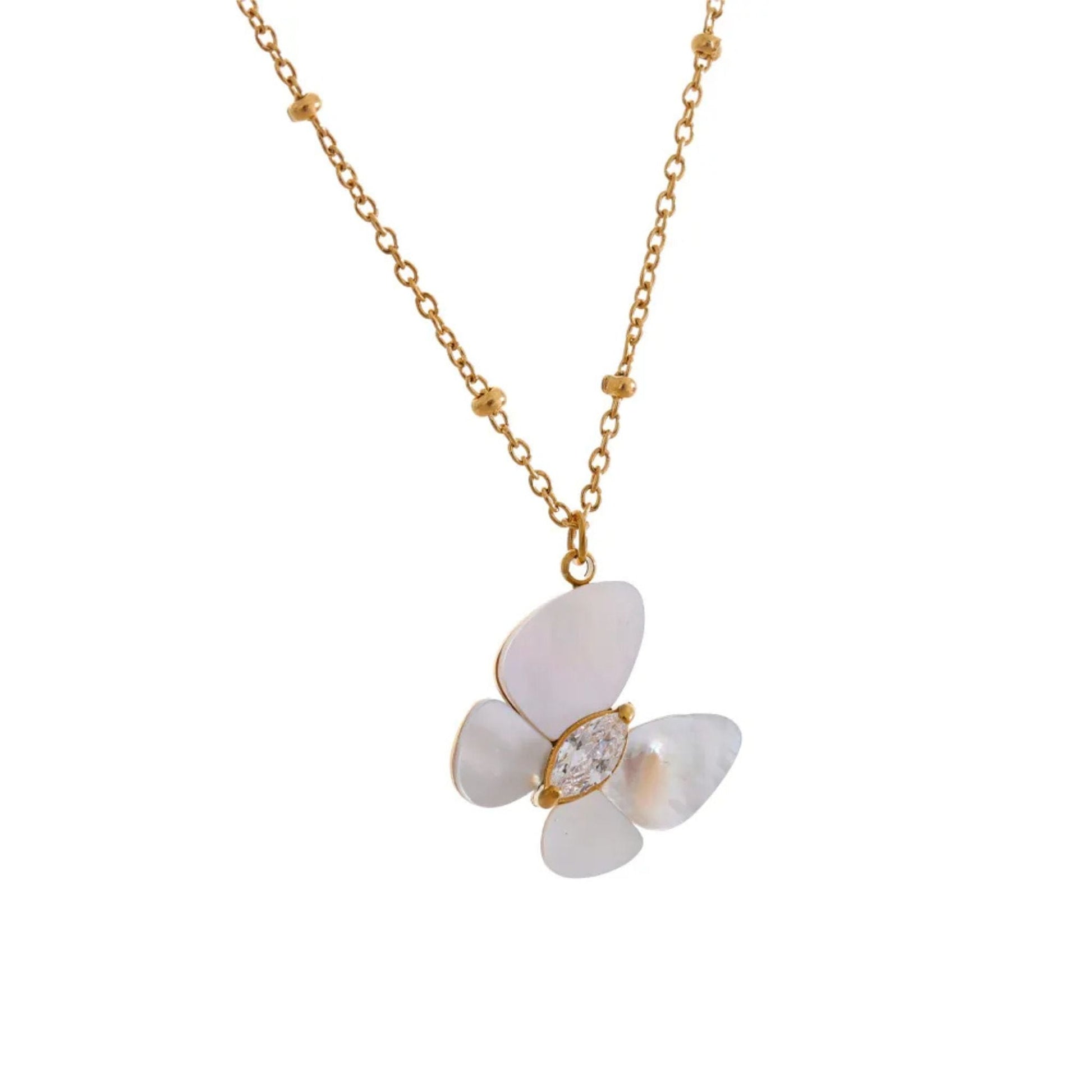 Gold-Plated Flower Necklace with Natural Shell on White Background