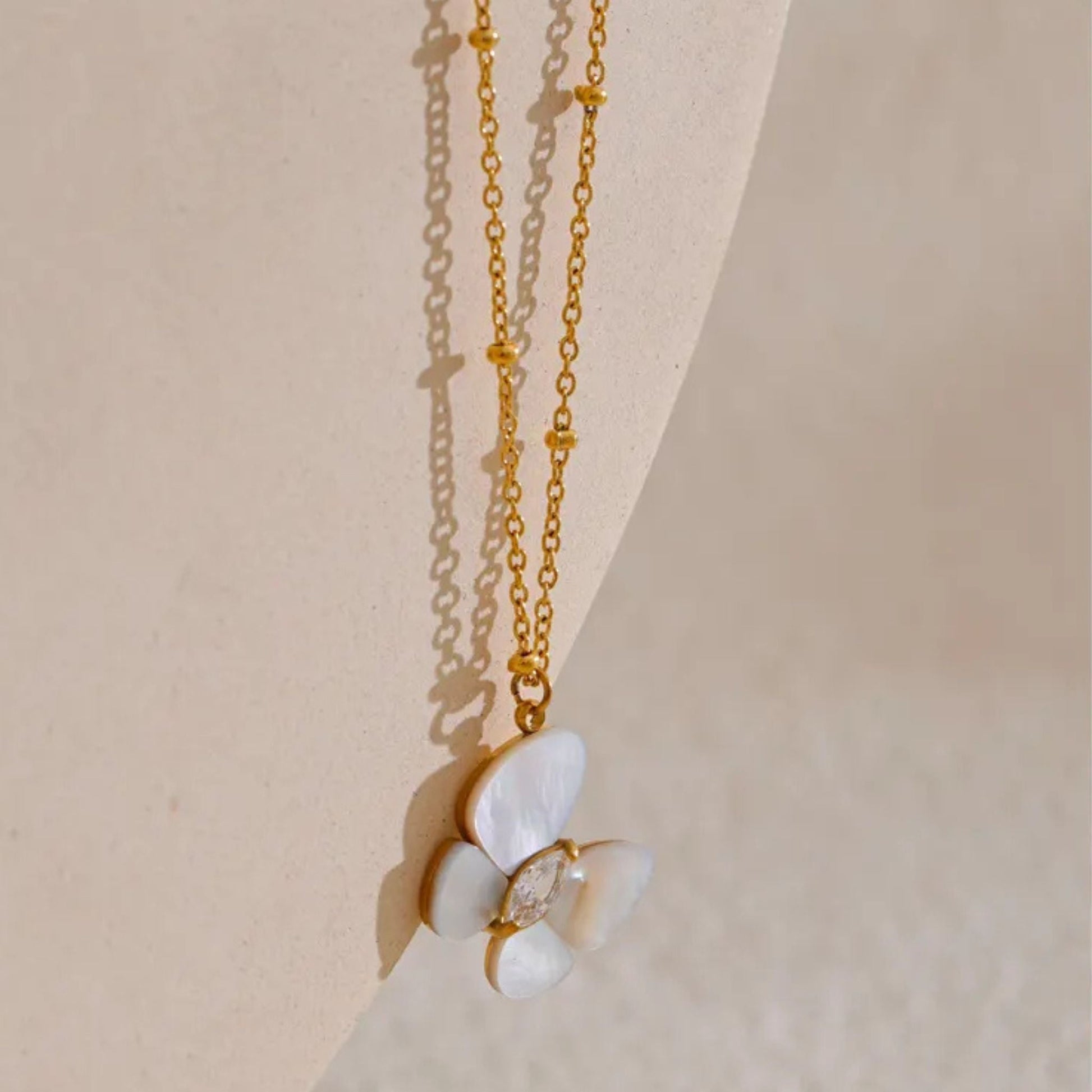 Close-Up of Gold-Plated Flower Pendant Necklace