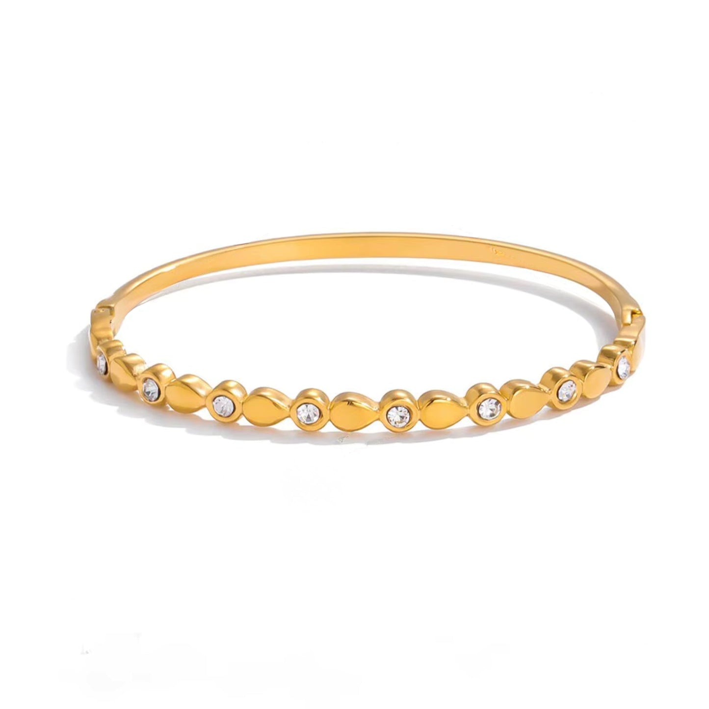 Elegant Gold Crystal Bangle & Pearl Ring Set – 18K Gold Stainless Steel