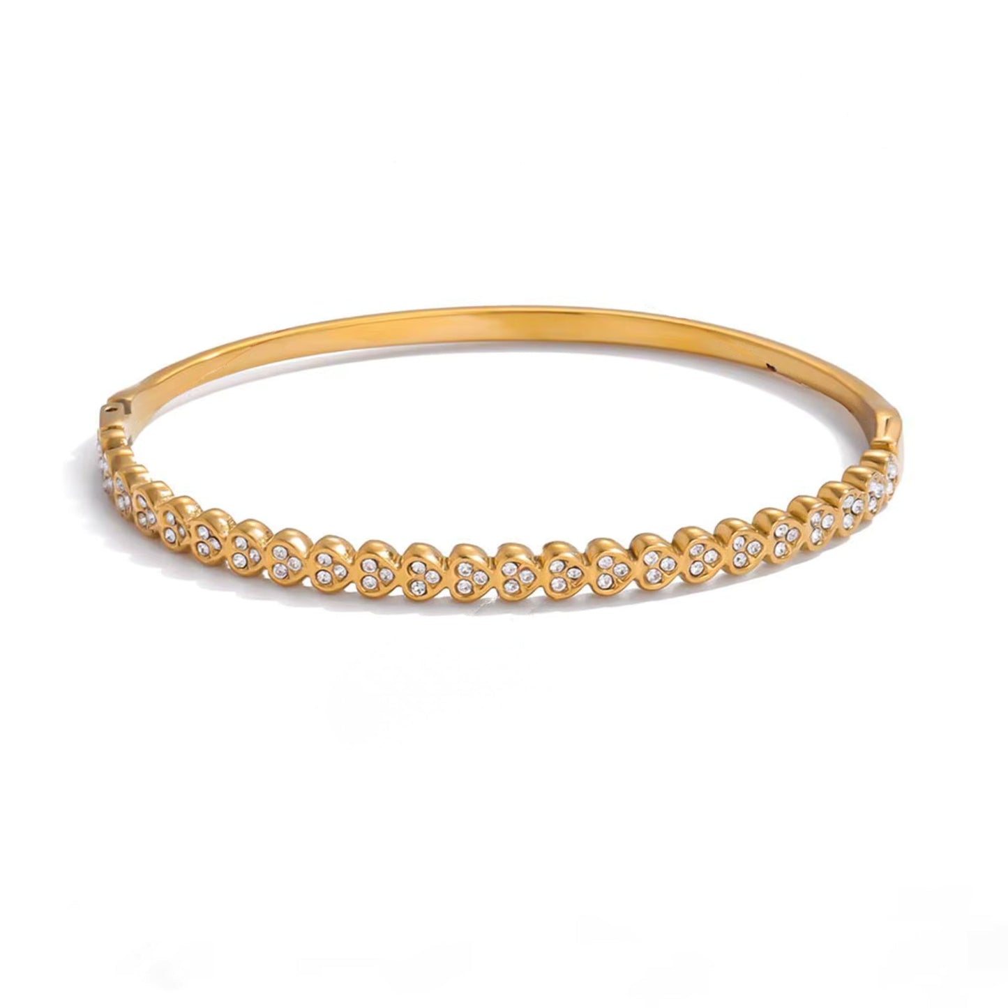 Elegant Gold Crystal Bangle & Pearl Ring Set – 18K Gold Stainless Steel