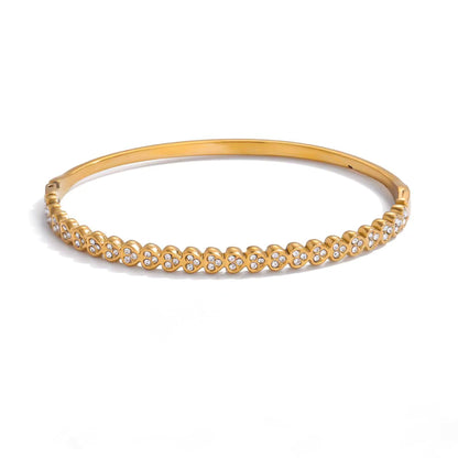 Elegant Gold Crystal Bangle & Pearl Ring Set – 18K Gold Stainless Steel