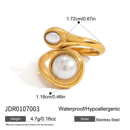 Elegant Gold Crystal Bangle & Pearl Ring Set – 18K Gold Stainless Steel