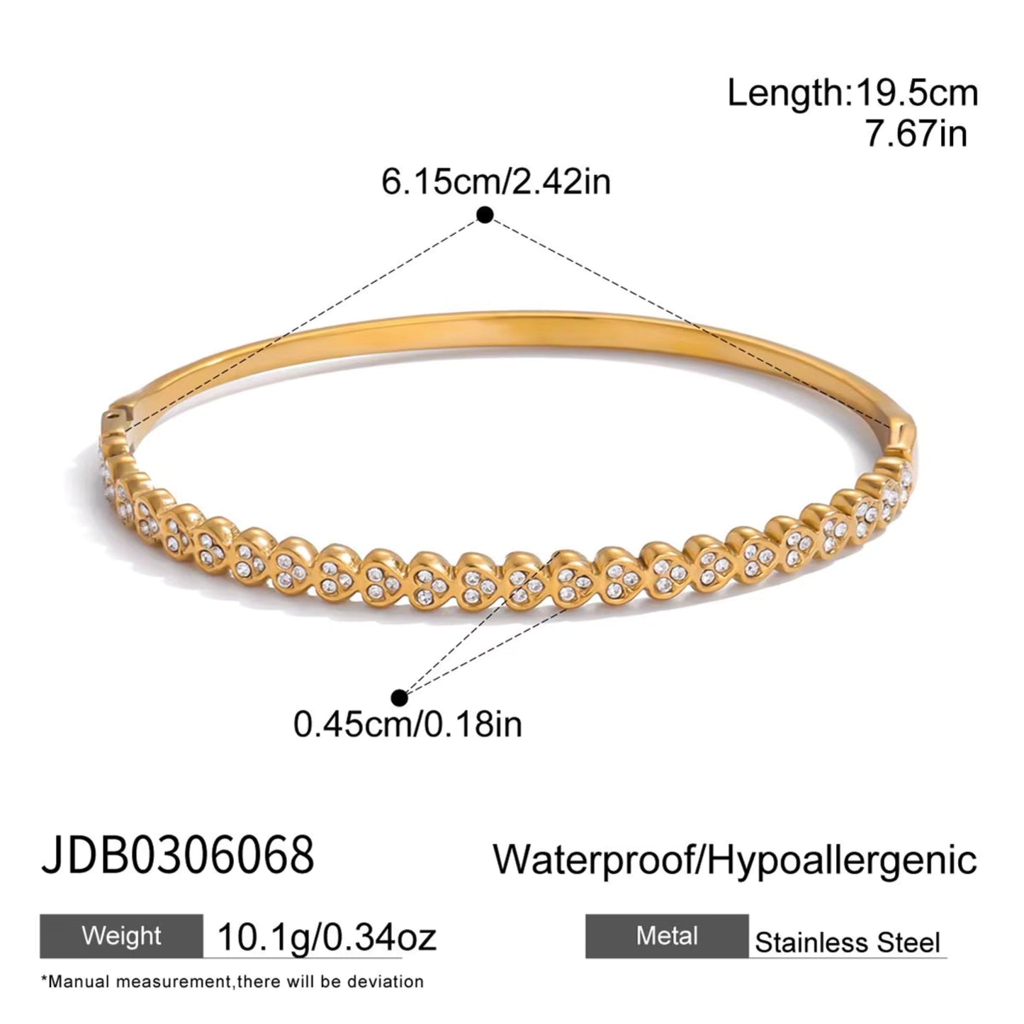 Elegant Gold Crystal Bangle & Pearl Ring Set – 18K Gold Stainless Steel