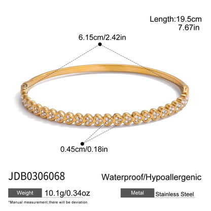 Elegant Gold Crystal Bangle & Pearl Ring Set – 18K Gold Stainless Steel