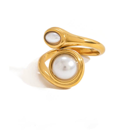 Elegant Gold Crystal Bangle & Pearl Ring Set – 18K Gold Stainless Steel
