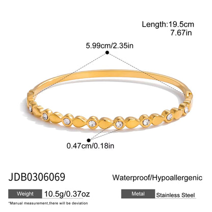 Elegant Gold Crystal Bangle & Pearl Ring Set – 18K Gold Stainless Steel