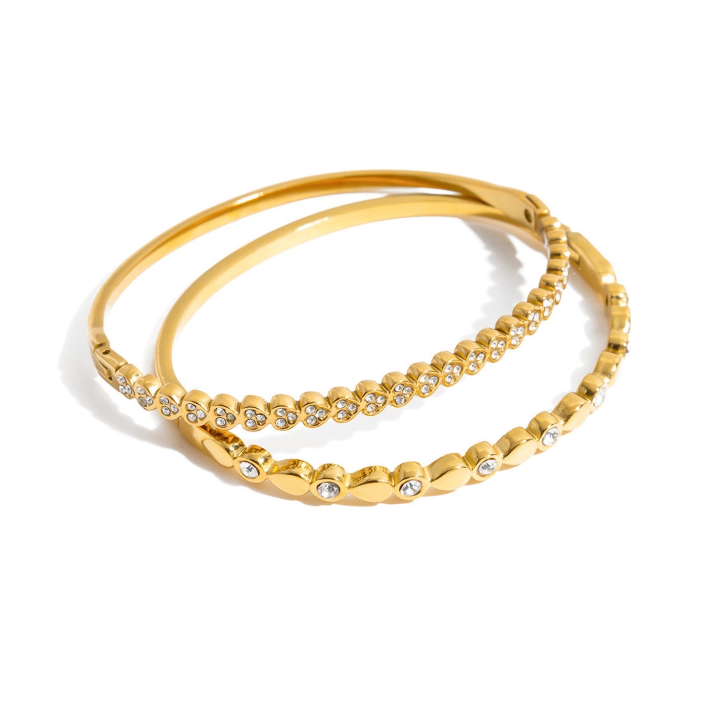Elegant Gold Crystal Bangle & Pearl Ring Set – 18K Gold Stainless Steel