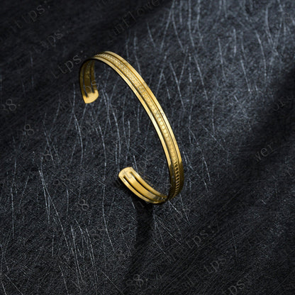 18K Gold Plated Simplistic Open Cuff Bracelet displayed on a white background, showcasing its sleek and minimalist design.