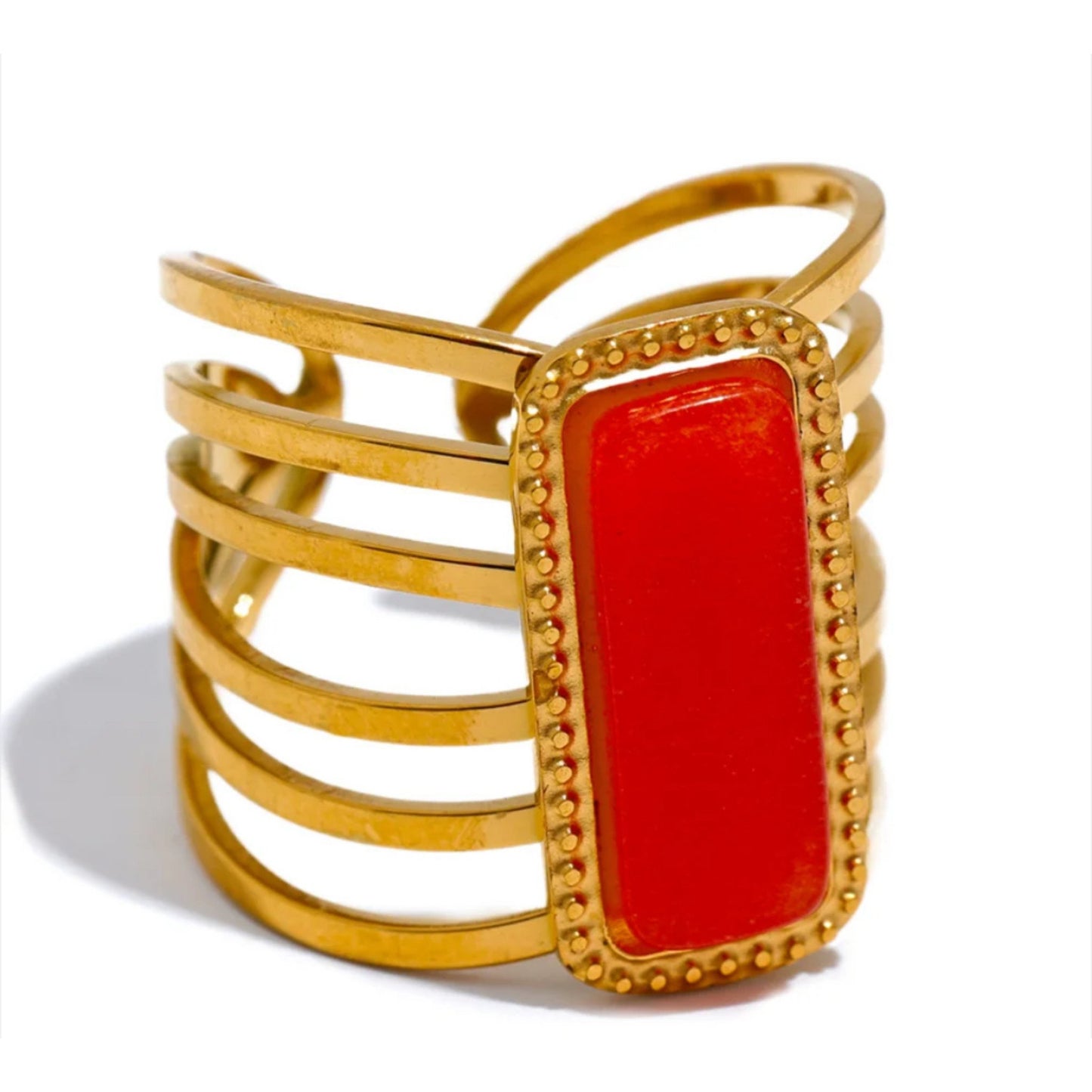 Elegant Multicolor Stone Hollow Open Ring