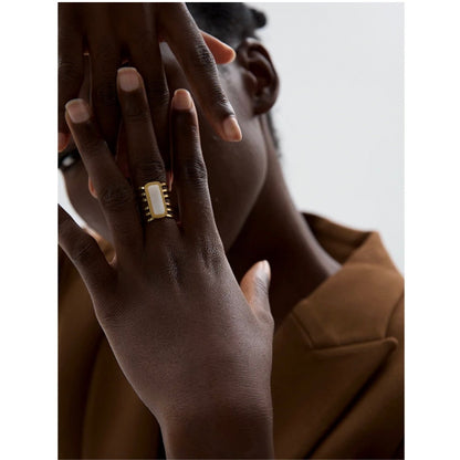 Elegant White Stone Hollow Open Ring styled with casual wear, adding a touch of sophistication.