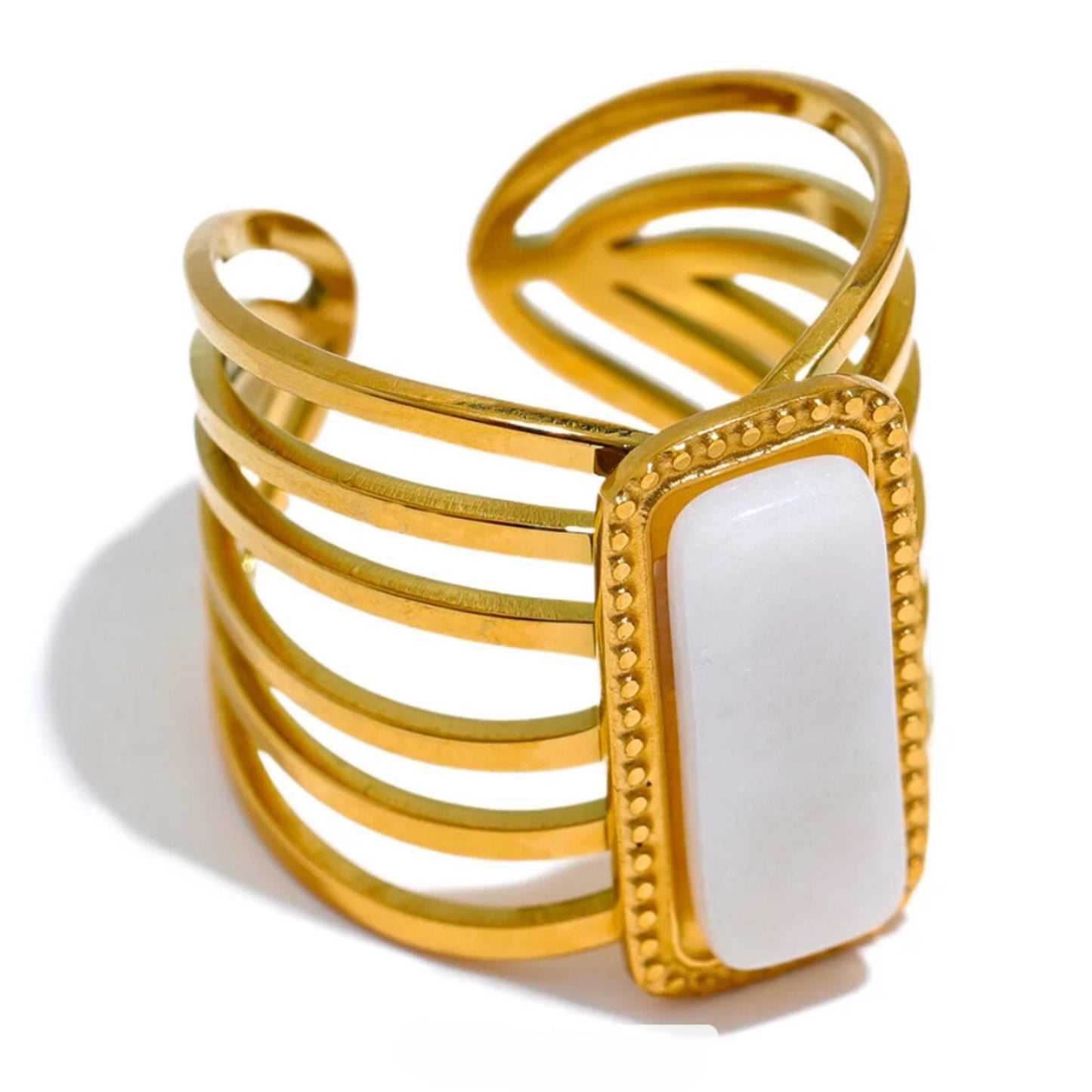 Elegant Multicolor Stone Hollow Open Ring