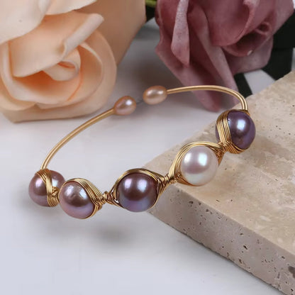 Elegant Pearl Cluster Brass Bracelet Collection