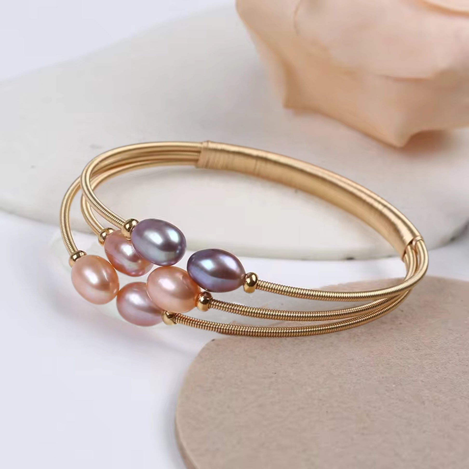 Elegant Pearl Cluster Brass Bracelet Collection