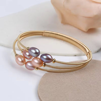 Elegant Pearl Cluster Brass Bracelet Collection