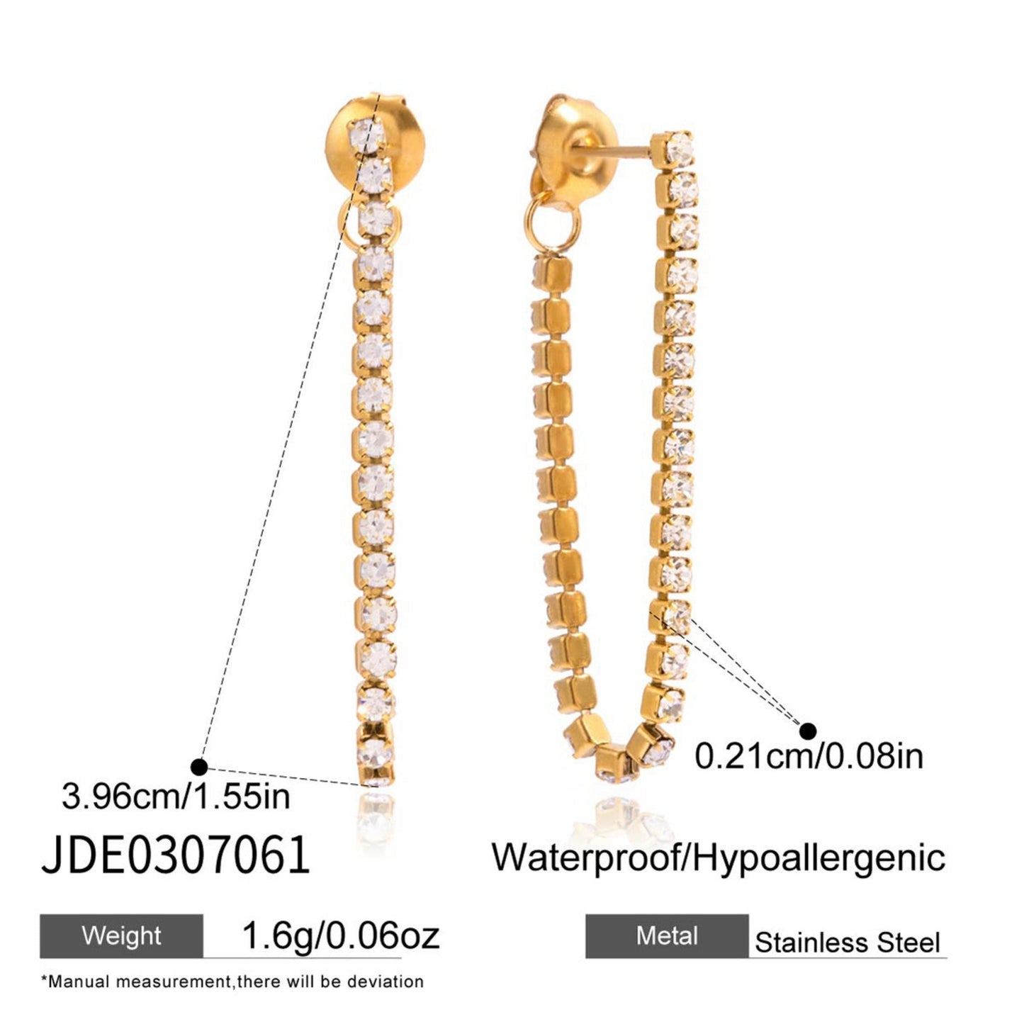 Elegant Slim Crystal Drop Gold Plated Earrings