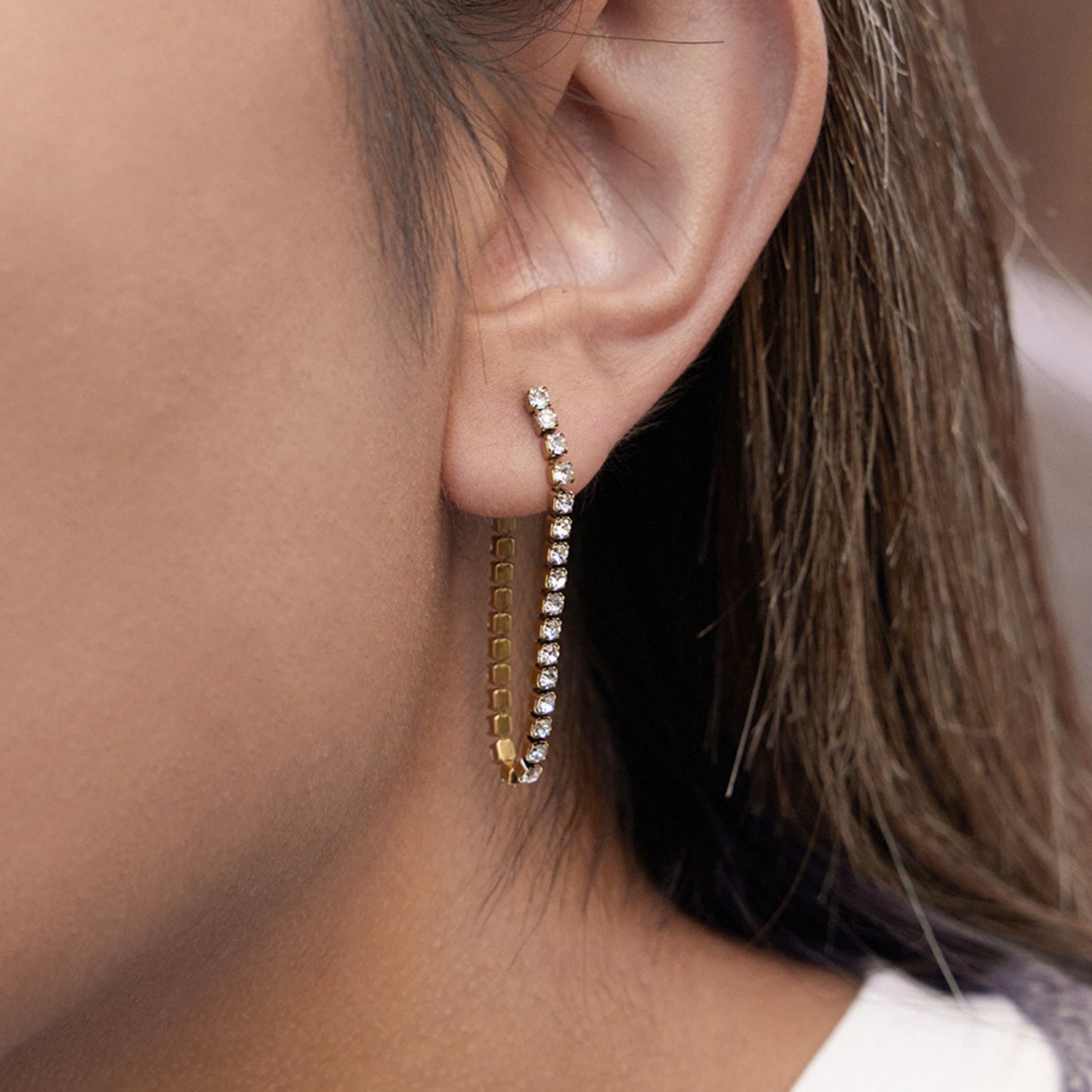 Elegant Slim Crystal Drop Gold Plated Earrings