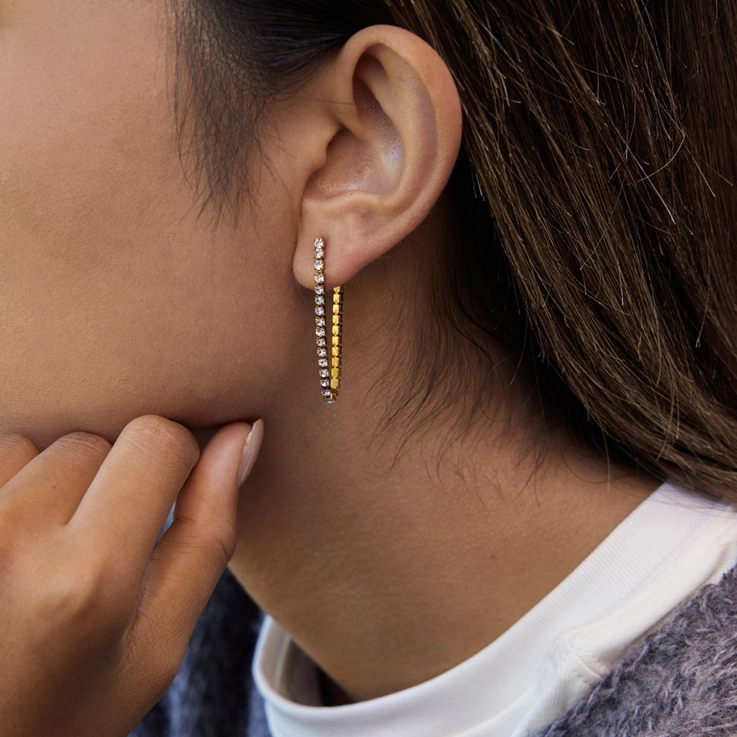 Elegant Slim Crystal Drop Gold Plated Earrings