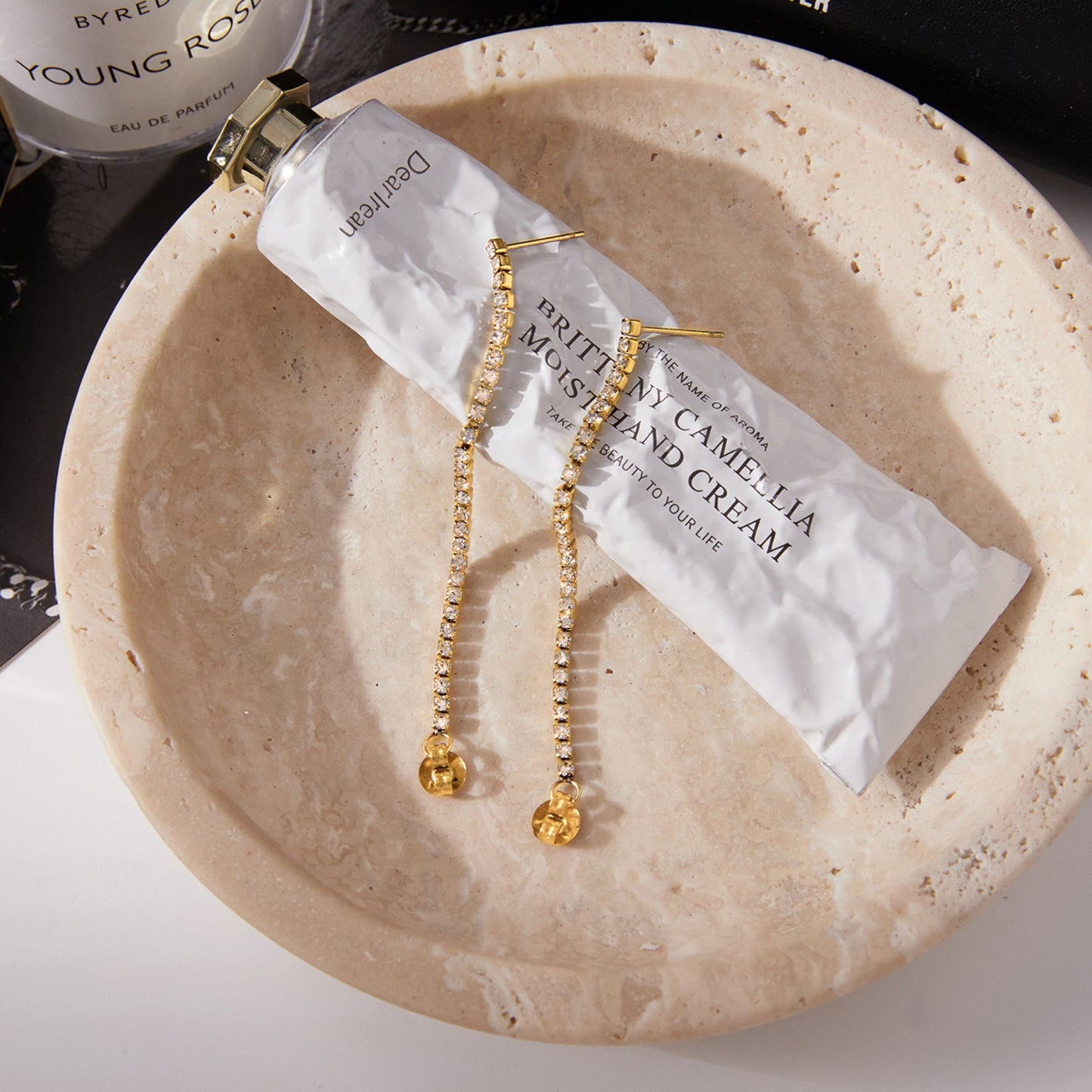 Elegant Slim Crystal Drop Gold Plated Earrings